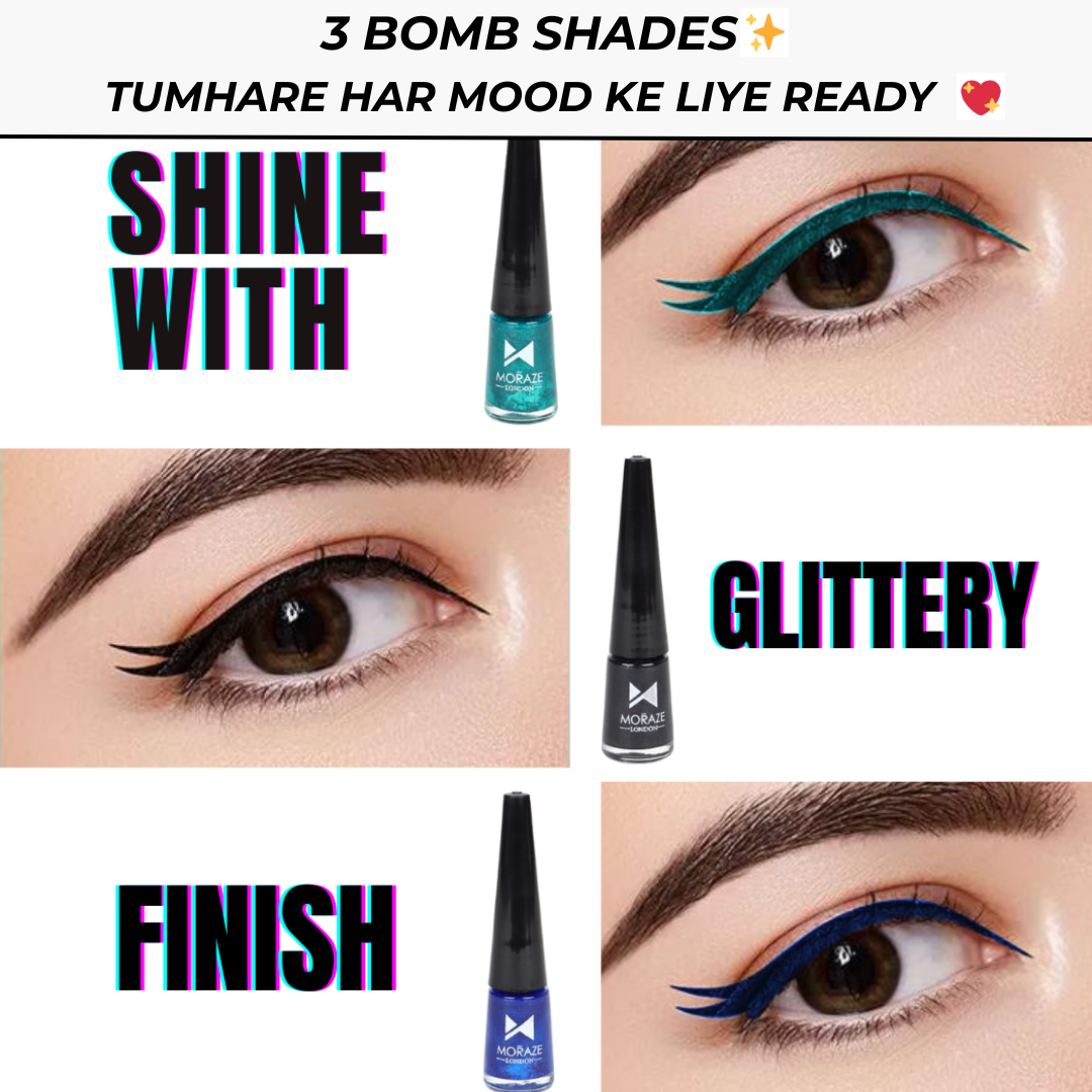 3 Glamorous Glittery Eyeliner Kit + FREE Eyeshadow Palette
