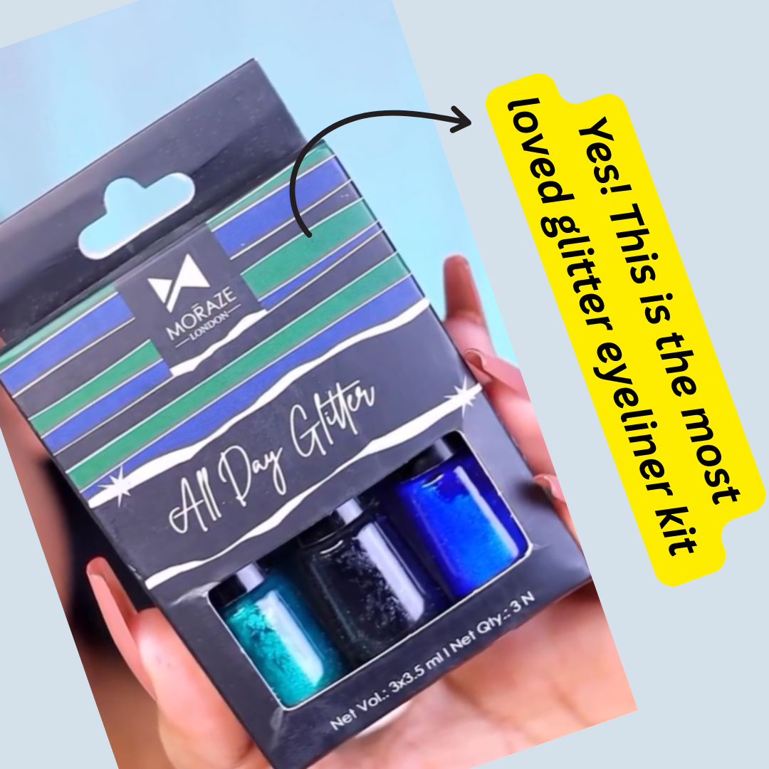 3 Glamorous Glittery Eyeliners Kit (Green, Black, Blue)