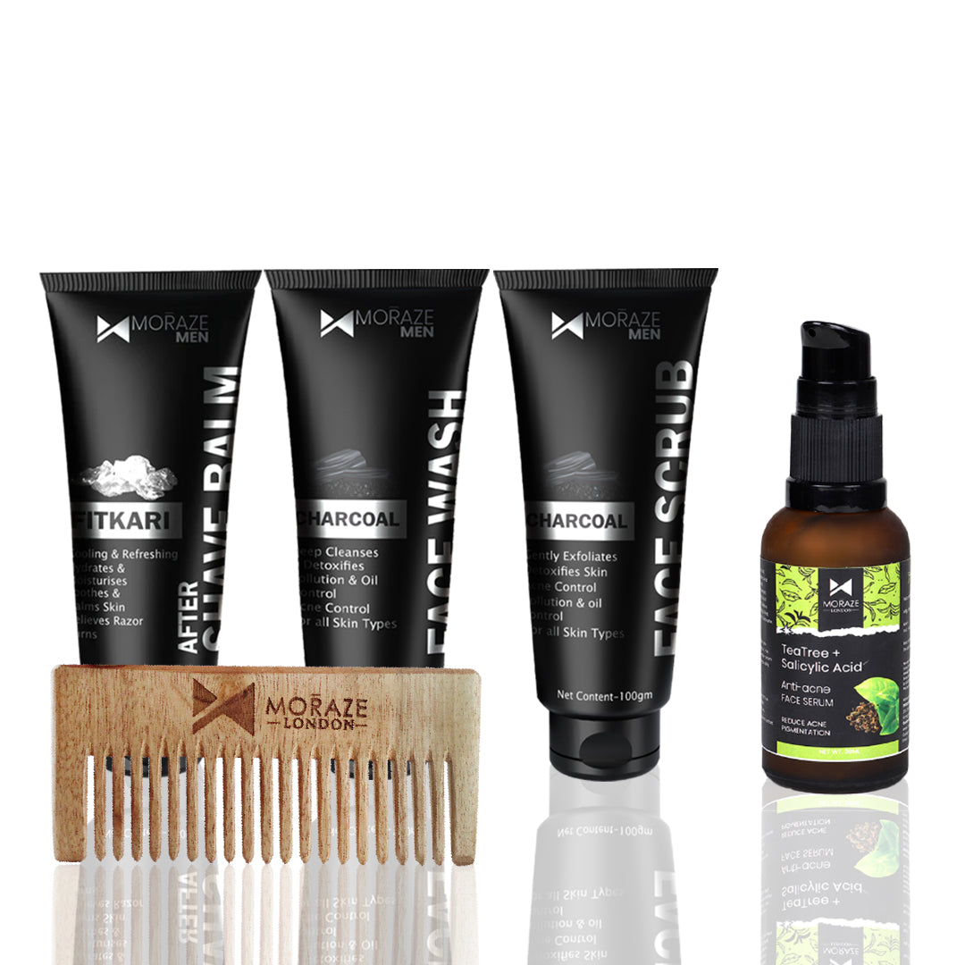 Moraze Men's Skincare Kit | 5-in-1 Grooming Combo | Charcoal & Tea Tree Care