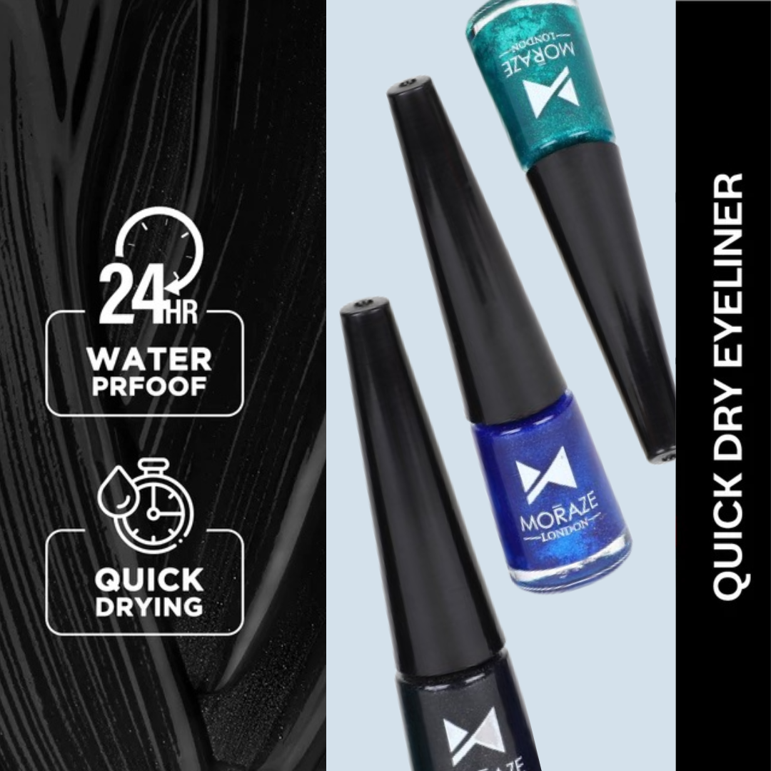 3 Glamorous Glittery Eyeliners Kit (Green, Black, Blue)