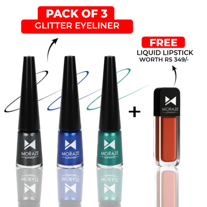 Waterproof Long lasting set of 3 eyeliners with free liquid lipstick
