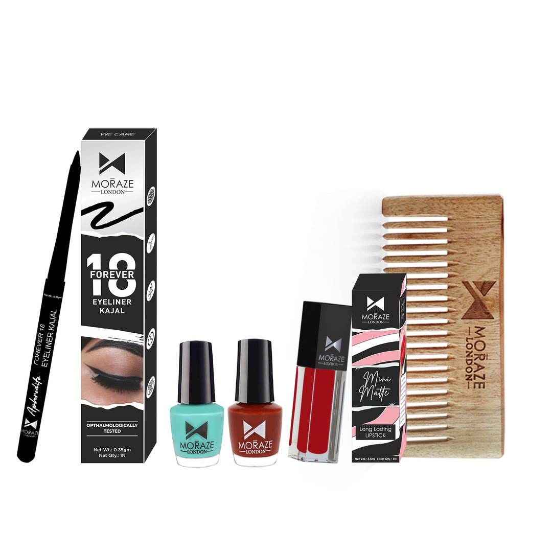Makeup Combo of 2 Nail Paints, Liquid Lipstick and Kajal