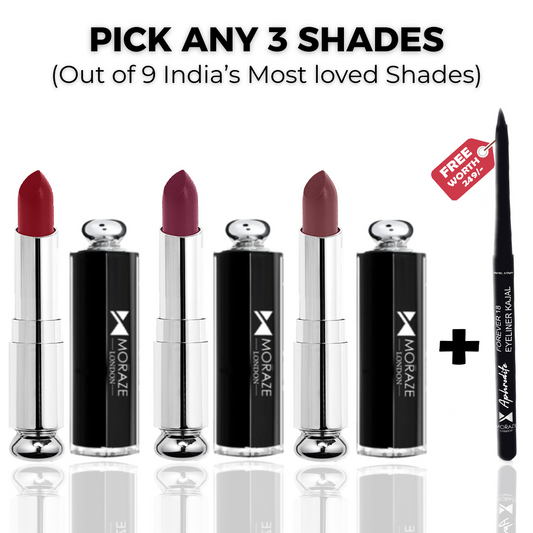 3 Ultra Soft Matte Lipstick Kit + FREE Intense Waterproof Kajal