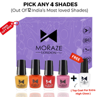 4 Glamorous Glossy Nail Polish Kit + FREE Top Coat for Extra Gloss