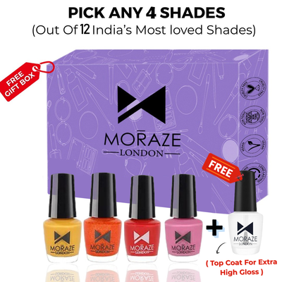 4 Glamorous Glossy Nail Polish Kit + FREE Top Coat for Extra Gloss