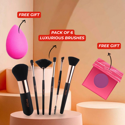 Ultra Soft Set of 6 Premium Makeup Brushes. (FREE Eyeshadow Palette + Blender)