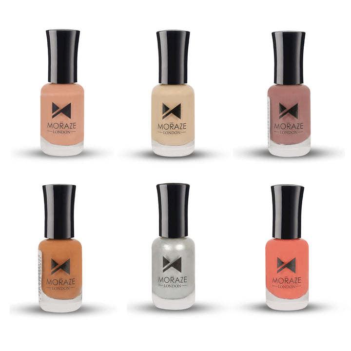 MORAZE Pack of 6 Nude Nail Polish Glossy Finish | Rose Nude | Ivory Nude | Purple Nude | Olive Nude | Tootsie Nude | SS Nude