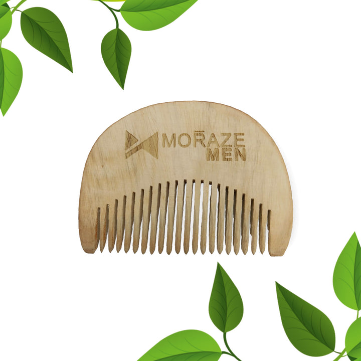 Moraze Men Pocket Size Beard Comb made with Neem Wood | Wooden U-Shaped Beard Comb