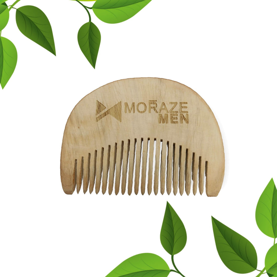 Men Pocket Size Beard Comb made with Neem Wood | Wooden U-Shaped Beard Comb