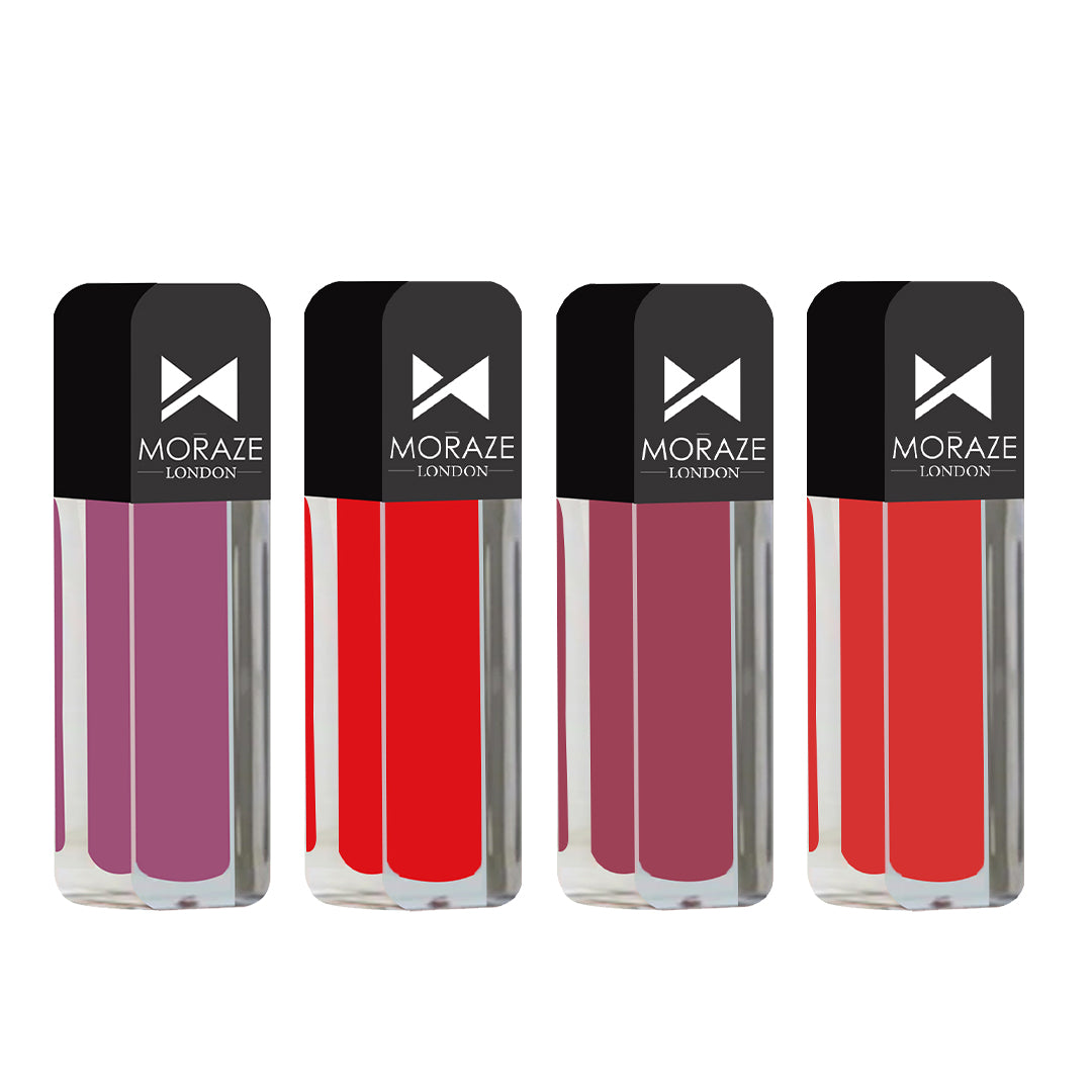 Moraze Moisturizing Liquid Lipstick For Women, Long Lasting & Smudge Proof Matte Lipstick (made-him-blush+-papa-don'y-peach+-scarled-red+secret-affair) (Pack Of 4)