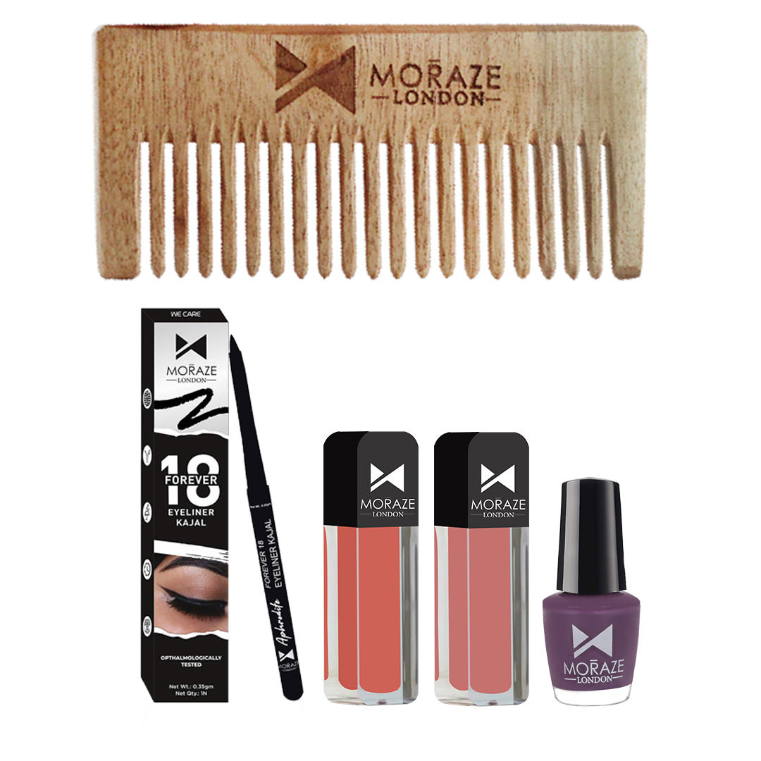 Moraze makeup combo (blush-pink+-flamingo+-purple-pheonix+-Kajal-+-Comb)