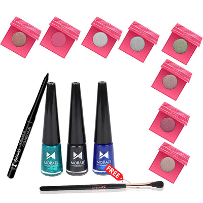 Moraze Eye Makeup Gift Set – 10 Eyeshadows, 3 Eyeliners, Kajal & Free Brush | Rakhi Special Kit