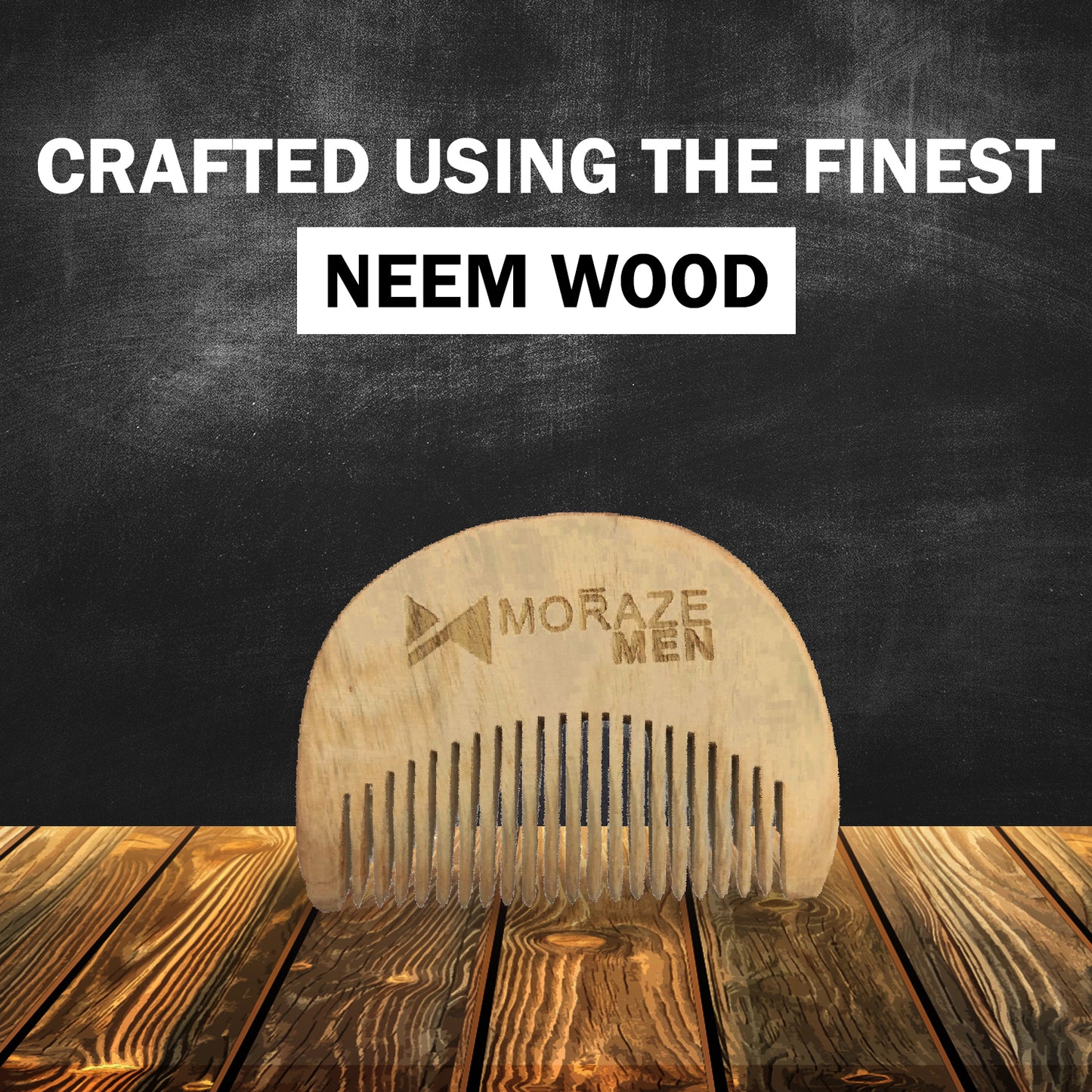 Moraze Men Pocket Size Beard Comb made with Neem Wood | Wooden U-Shaped Beard Comb