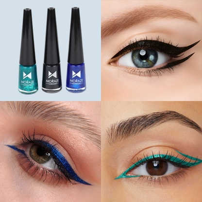 3 Glamorous Glittery Eyeliners Kit  (Green, Black, Blue)
