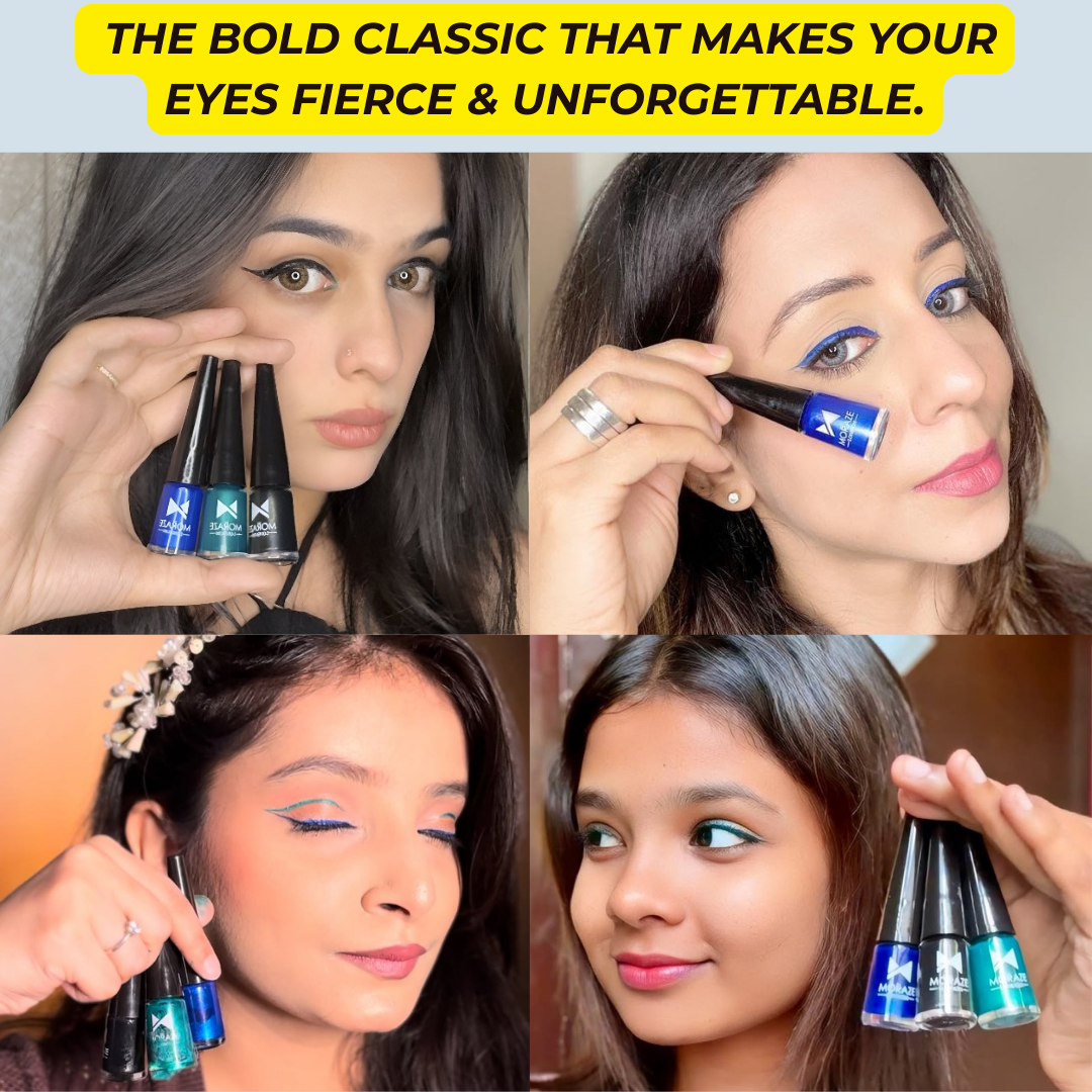 Waterproof Long lasting set of 3 eyeliners with free liquid lipstick