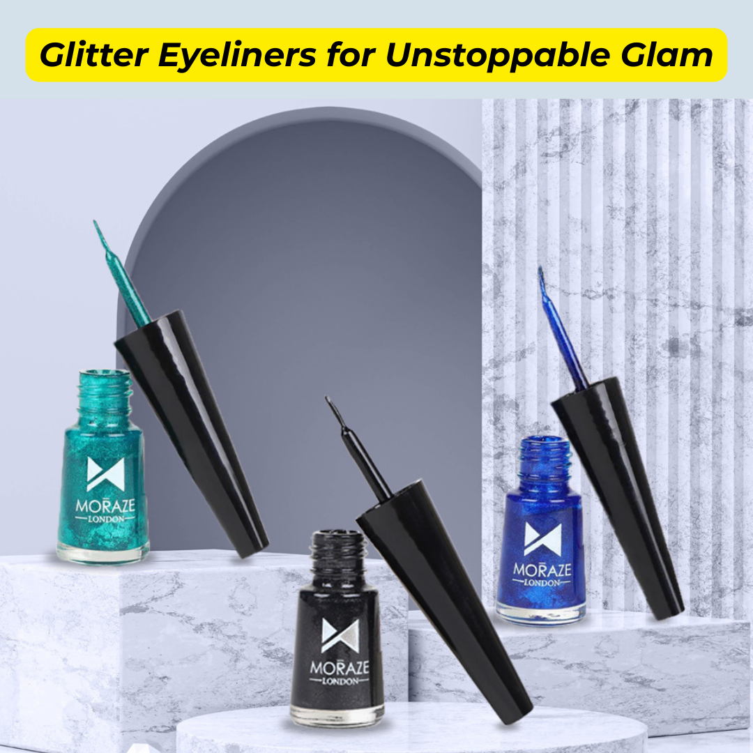 3 Glamorous Glittery Eyeliners Kit  (Green, Black, Blue)