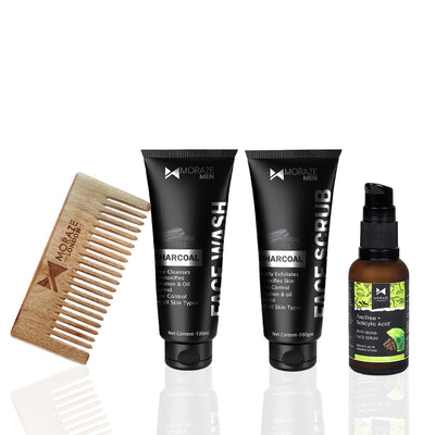 Moraze Daily Skin Care Kit – Face Wash, Scrub, Serum & Neem Comb