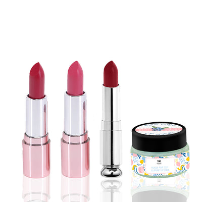 Moraze Lip Care Combo – Lip Scrub + 3 Lipsticks | Moisturising & Creamy Matte | Rakhi Gift Set