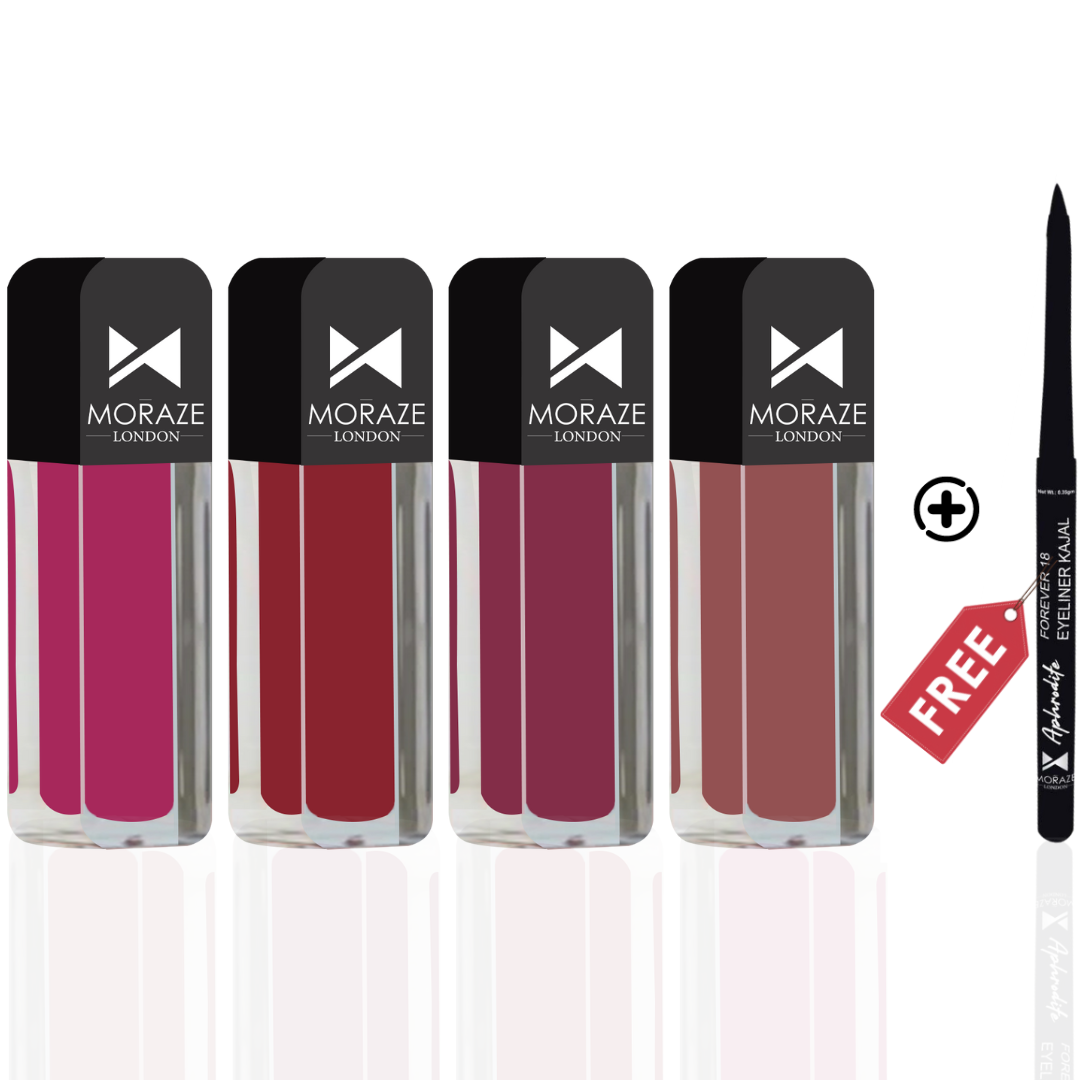 4 Trending Liquid Lipstick Kit + FREE Waterproof KAJAL