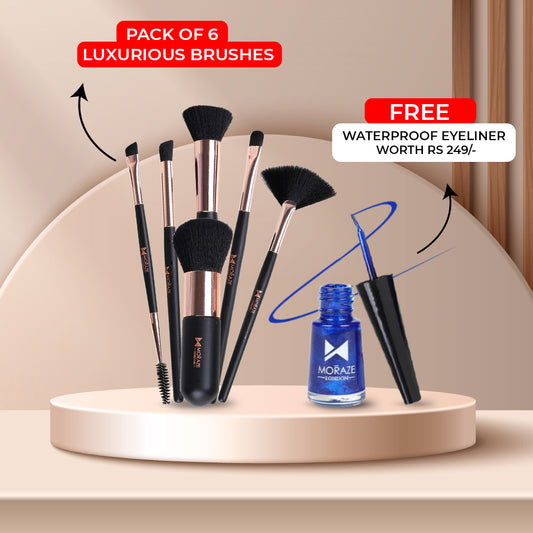 Ultra Soft Set of 6 Premium Makeup Brushes. (FREE Waterproof Eyeliner)