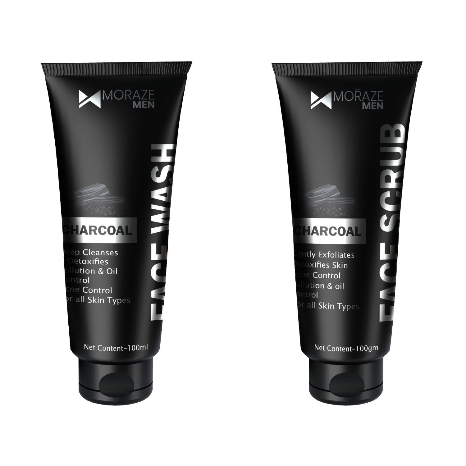 Moraze Men Activated Charcoal Pollution &amp; Oil Control Face Scrub &amp; Face Wash for Deep Pore Cleansing, 200 GM |  Pack of 2 | Detoxifies Skin &amp; Control Acne | Suitable for Men of All Skin Type