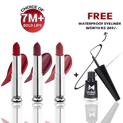 3 Ultra Soft Matte Lipstick Kit + FREE Waterproof Eyeliner