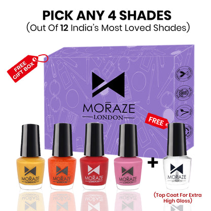 4 Glamorous Glossy Nail Polish Kit + FREE Top Coat for Extra Gloss