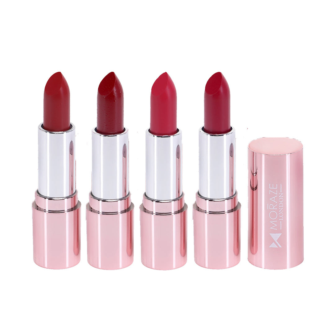 Moraze Creamy Matte Stick Lipstick For Women, Waterproof & Long Lasting (Queen Power+Revenge Is Red+Feeling Stronger+See You Noneday) (Pack Of 4)