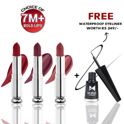 3 Ultra Soft Matte Lipstick Kit + Free Waterproof Eyeliner