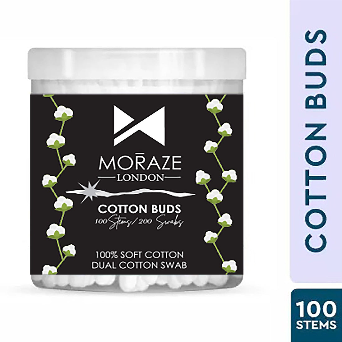 Premium Paper Stick Cotton Ear Buds, 100% Pure &amp; Soft Cotton, 100 Stems (200 Swabs)